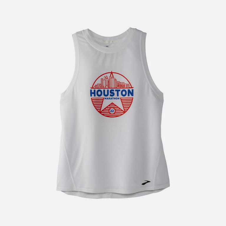 Brooks Women's Houston22 Distance Graphic Running Tank Top Singapore - White/26.2 Star (68934-HOFW)